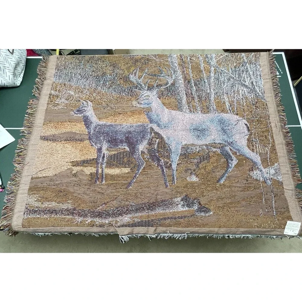 Ron Van Gilder Throw Blanket 'Stepping Out' Buck Doe Winter Made in the USA